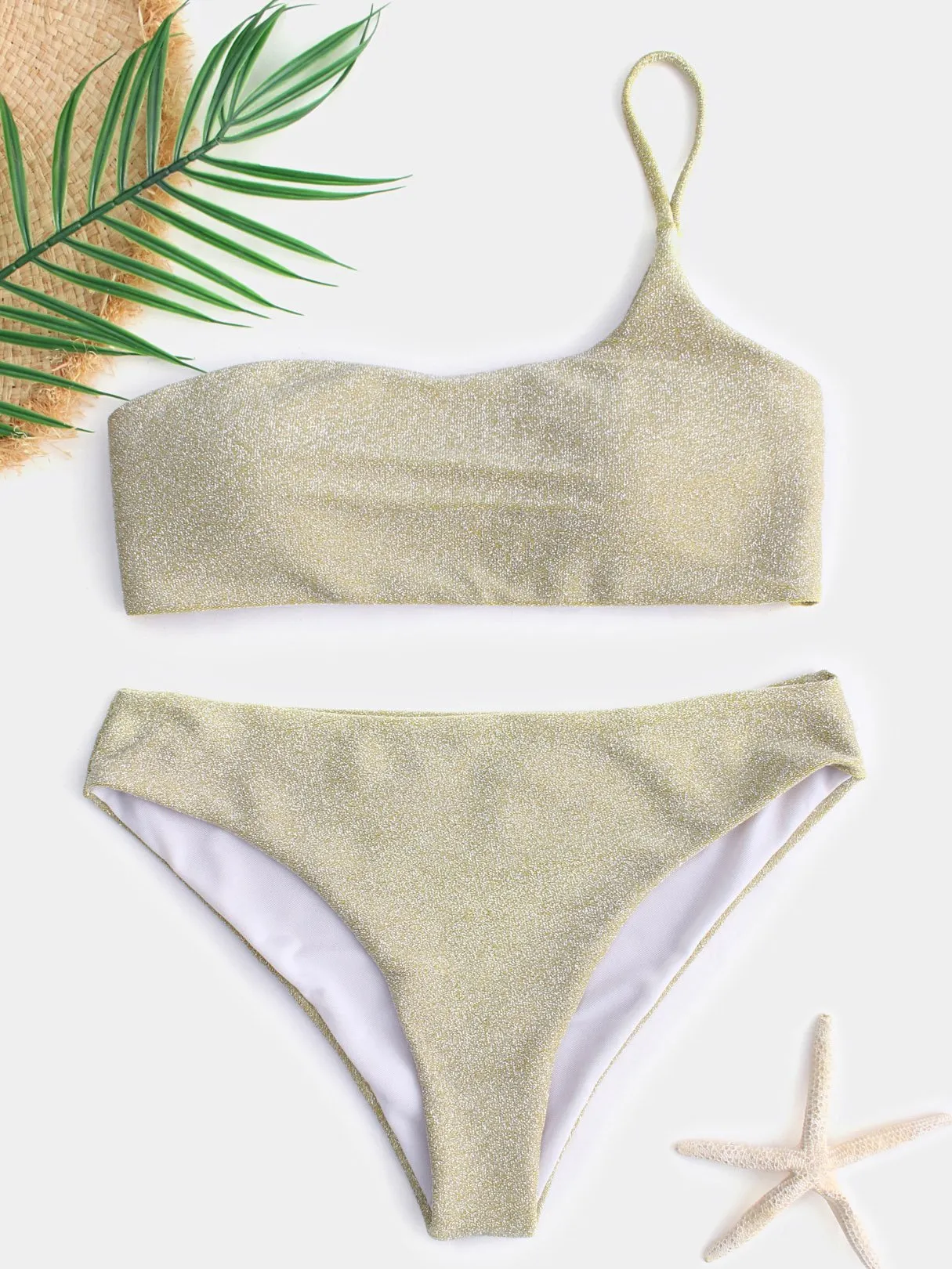 Wholesale Asymmetrical One Shoulder Gold 2 Piece Bikini