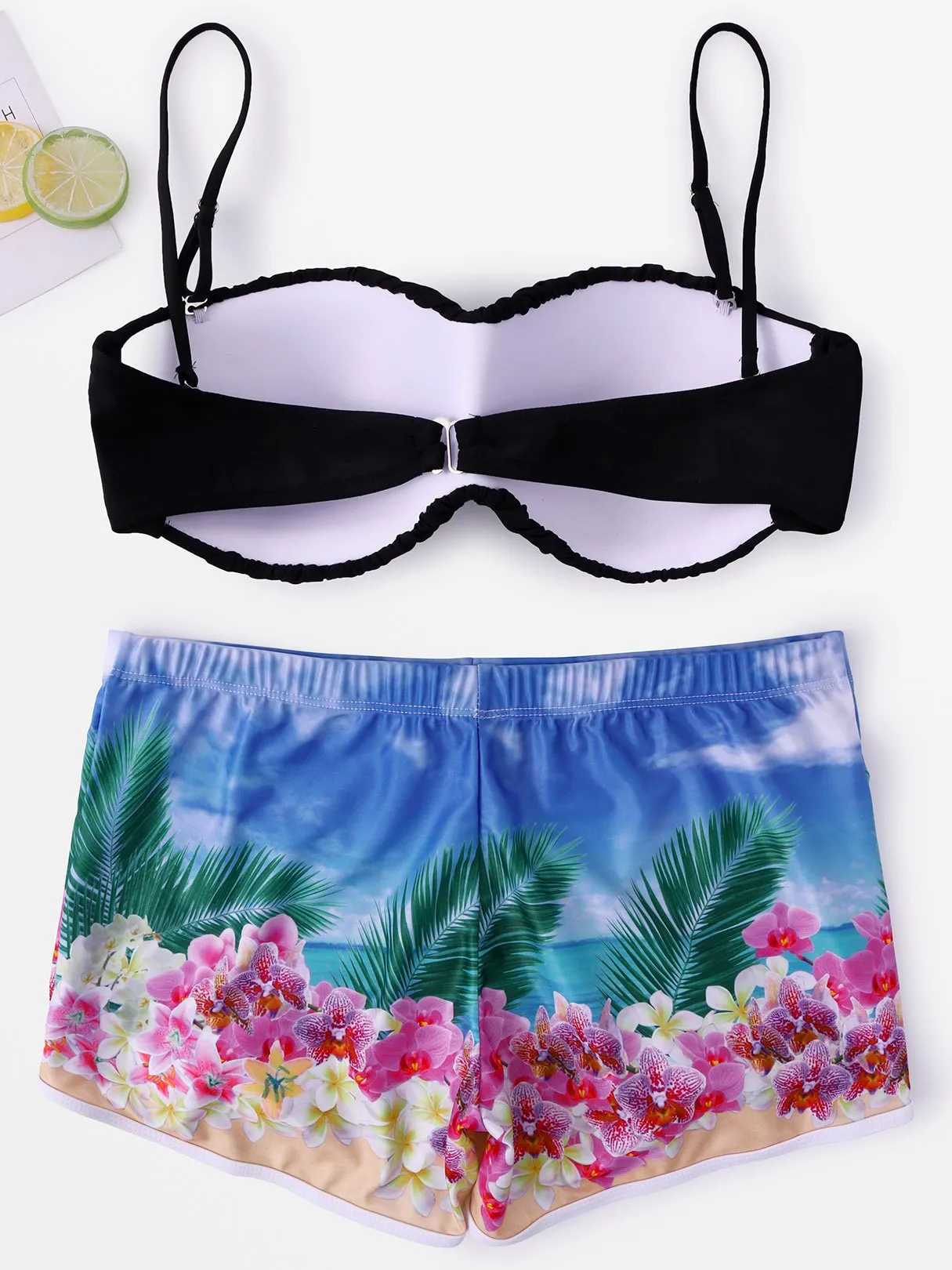 Wholesale Black Sleeveless Floral Print Bikinis