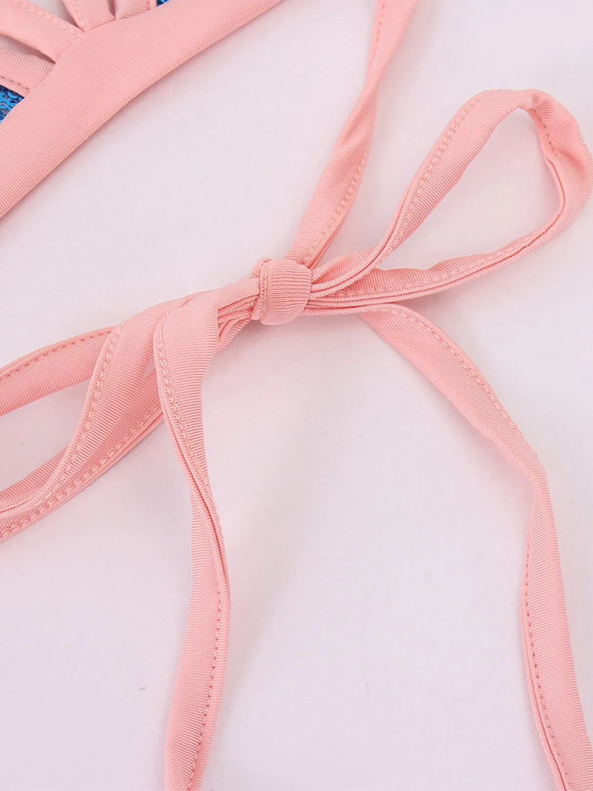 Wholesale Blue Sleeveless Sequins Embellished Bikinis