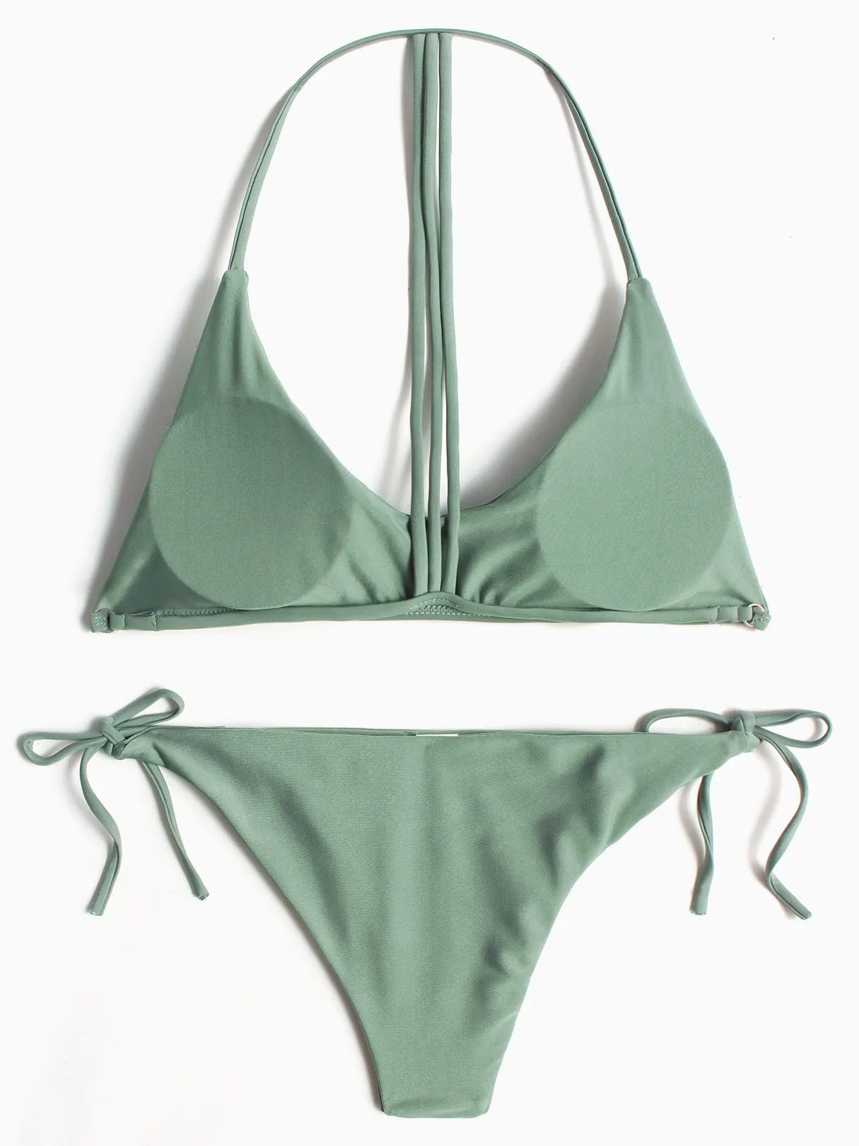 Wholesale Green Halter Sleeveless Plain Two Piece Bikinis