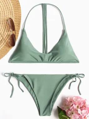 Wholesale Green Halter Sleeveless Plain Two Piece Bikinis