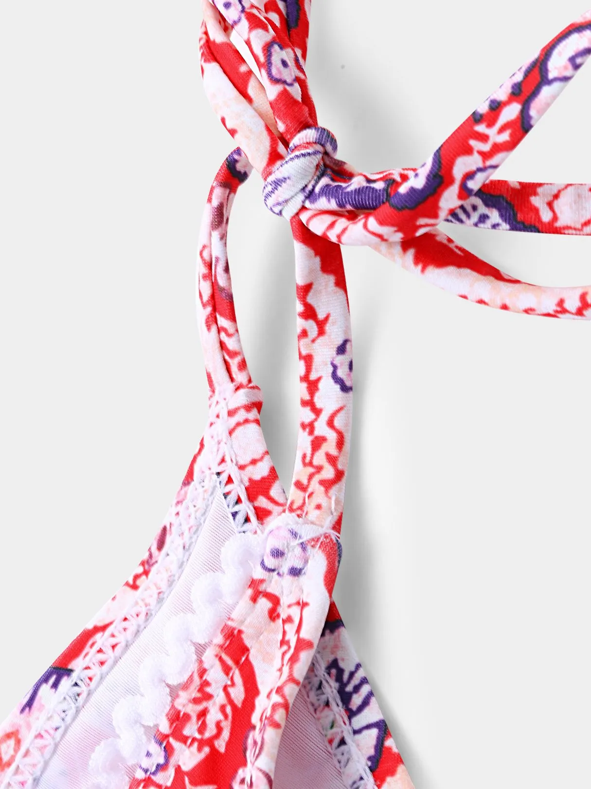 Wholesale Halter Deep V Neck Floral Print Backless Sleeveless 2 Piece Bikinis