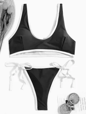 Wholesale Lace-Up Spaghetti Strap Sleeveless Black 2 Piece Bikini