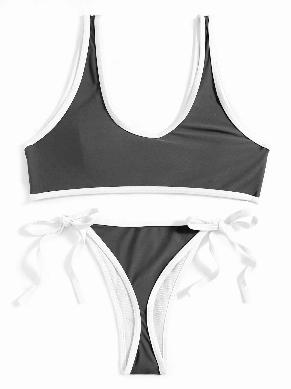 Wholesale Lace-Up Spaghetti Strap Sleeveless Black 2 Piece Bikini