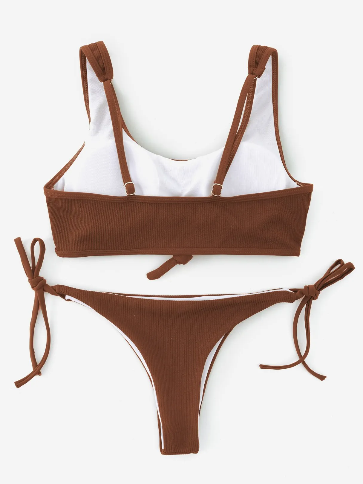 Wholesale Scoop Neck Sleeveless Plain Tie-Up Bikinis