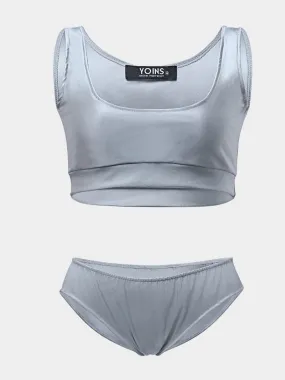 Wholesale Silver Round Neck Sleeveless Two Piece Bikinis