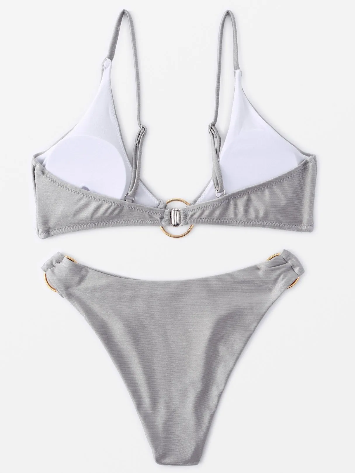 Wholesale Silver Sleeveless Metallic Buckle Bikini Set Swimwear