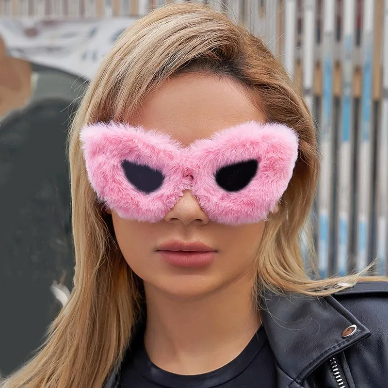 Winter Plush Sunglasses Women's Fashion Cat Eye Sunglasses
