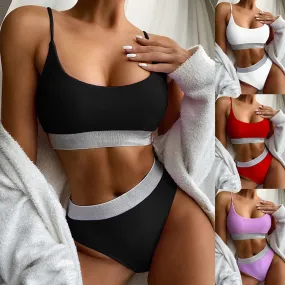 Womens High Waisted Bling Bikini Set Spaghetti Strap Padded Beach Swimsuits