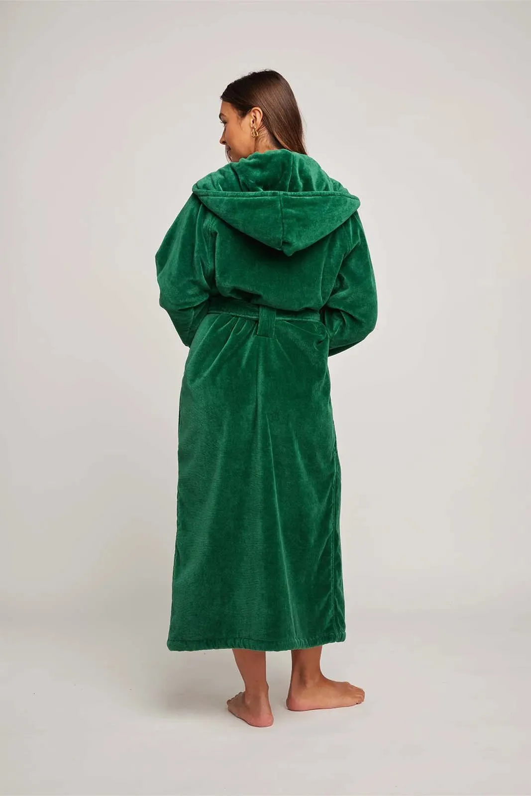 Womens Organic Cotton Hooded Robe in Emerald
