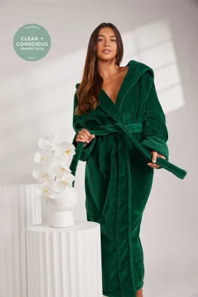 Womens Organic Cotton Hooded Robe in Emerald