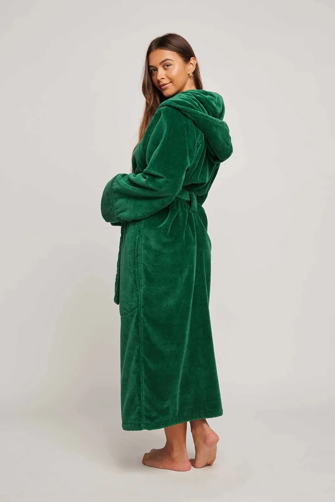Womens Organic Cotton Hooded Robe in Emerald