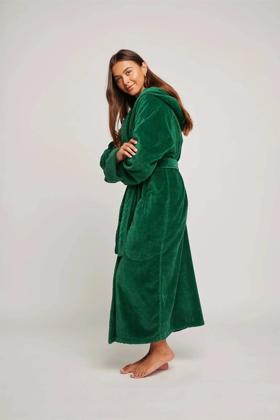 Womens Organic Cotton Hooded Robe in Emerald